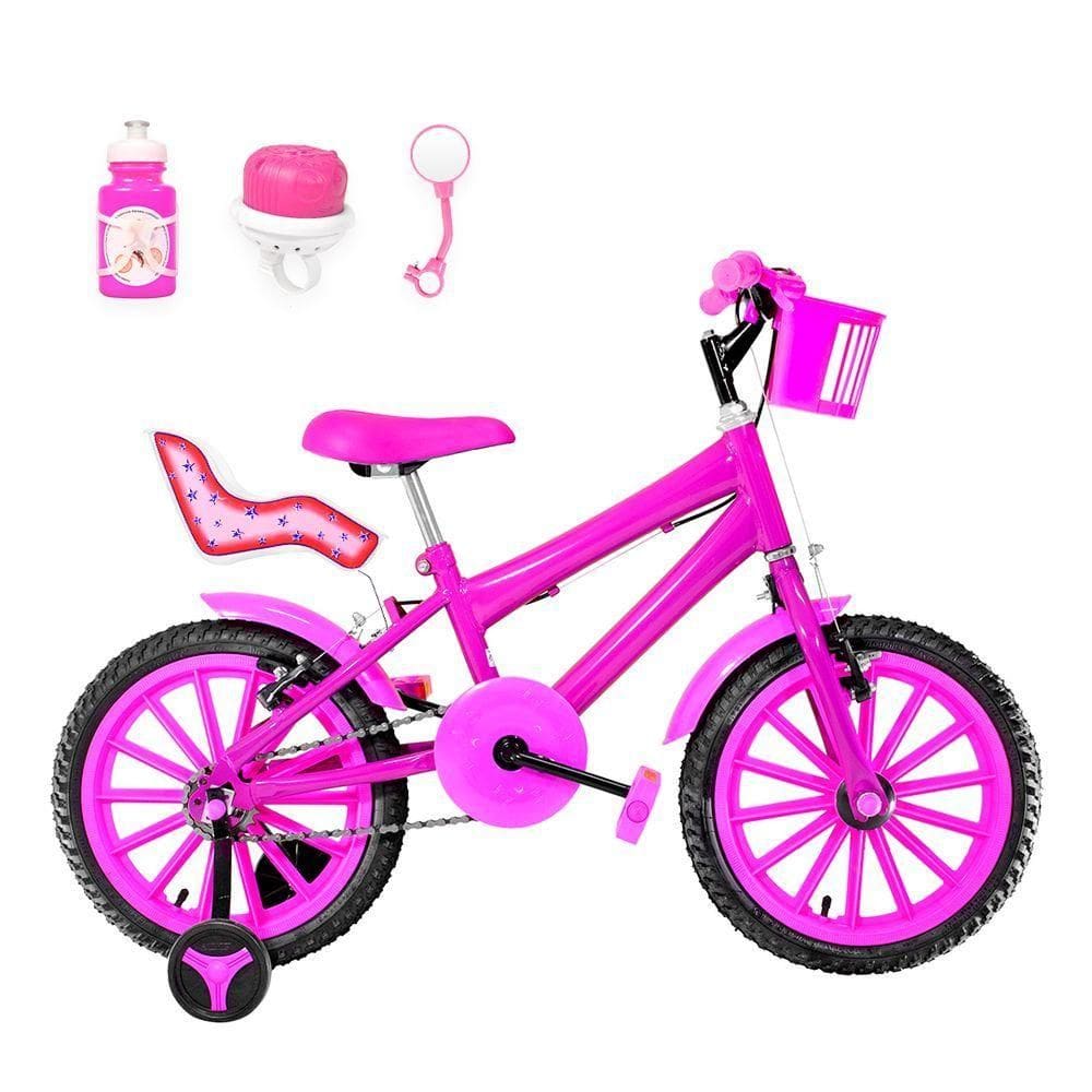Bicicleta Infantil Aro 16 Nylon e Cadeirinha Pink
