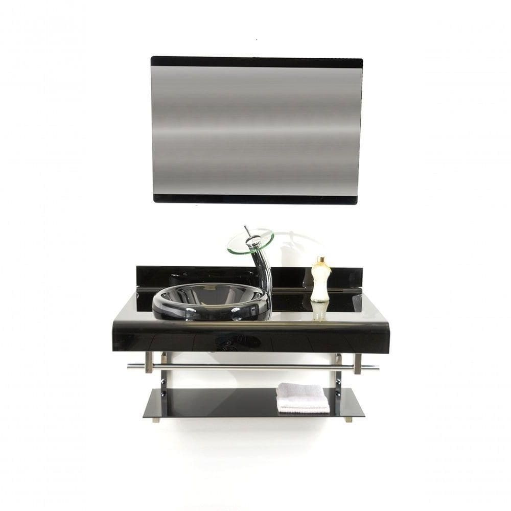 Gabinete De Vidro 90cm Duplo Inox Com Torneira Cascata