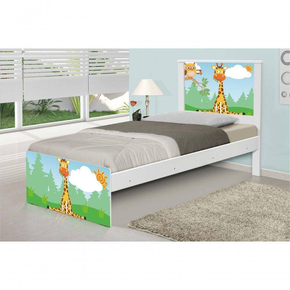Cama Solteiro Adesivada Safari Girafa Com Colchão