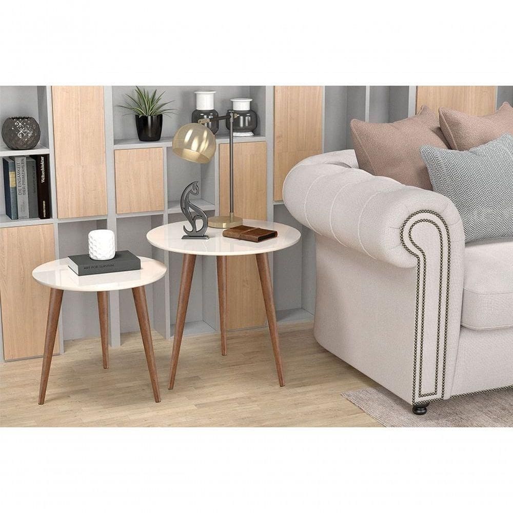 Conjunto De Mesas De Apoio E Lateral Teles Off White