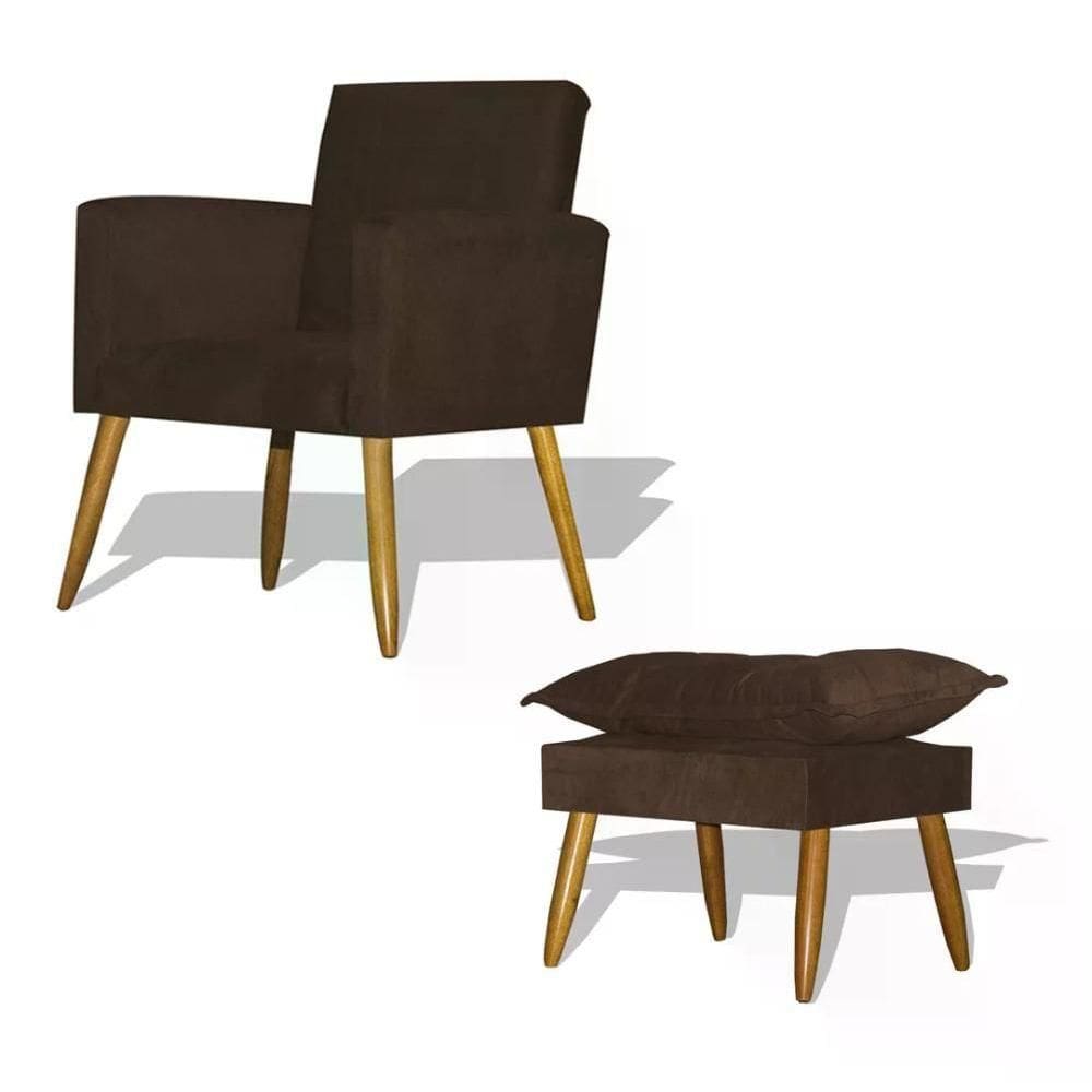 Kit Poltrona Decorativa Nina Com Puff Opala - Marrom Marrom