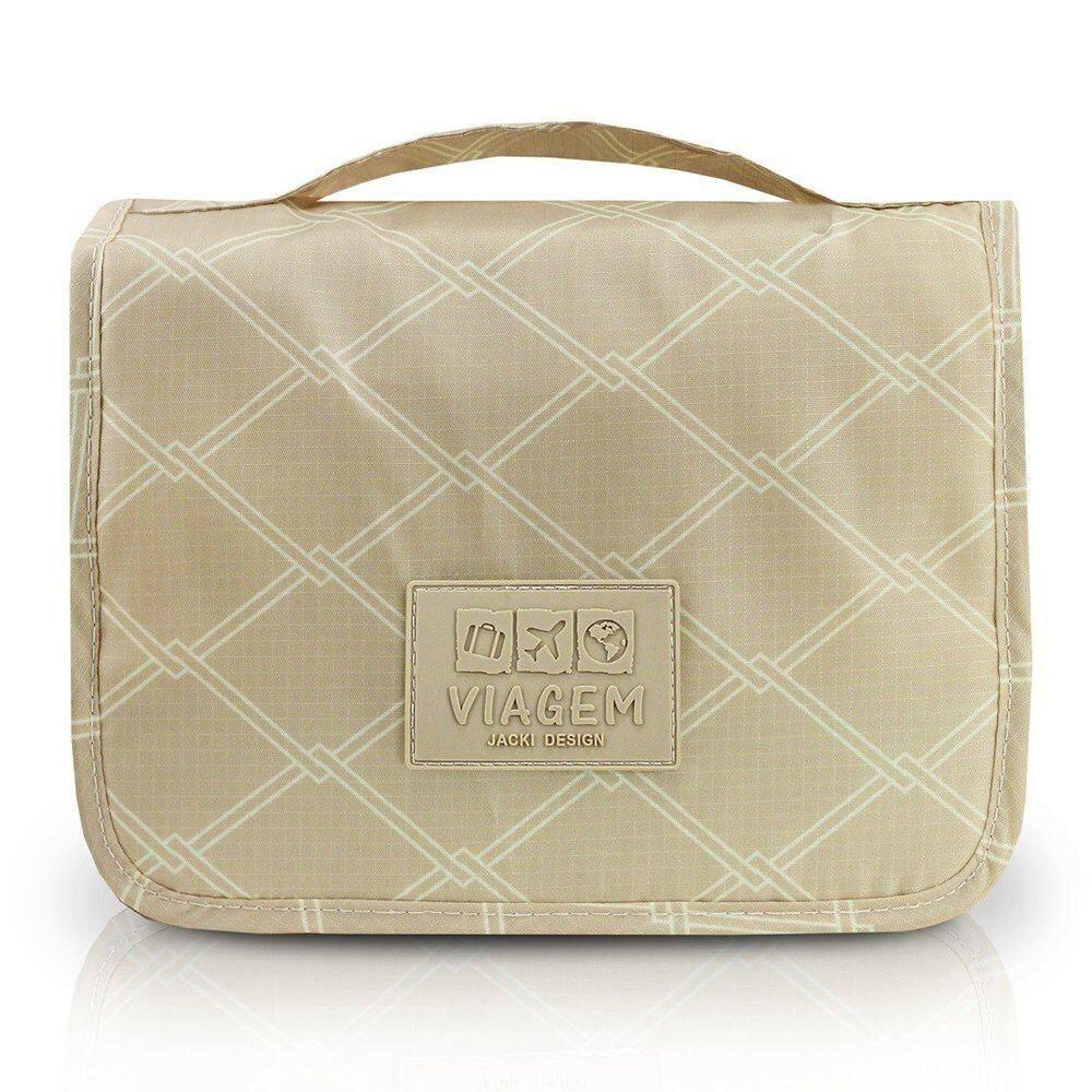 Necessaire Com Gancho Para Viagem Estampa Listrada Jacki Design Creme