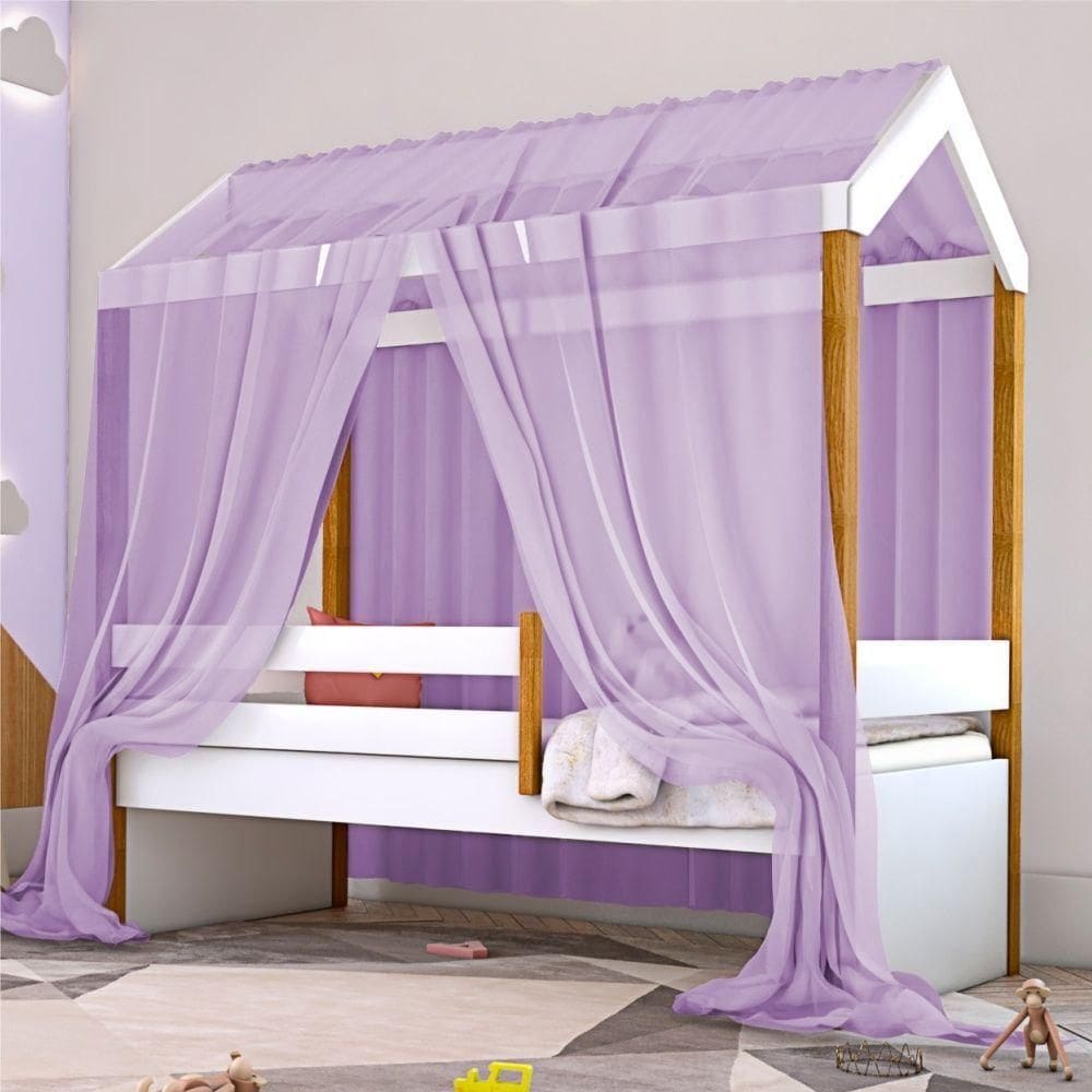 Cama Montessori Exclusiv Solteiro Com Colchão E Voal Lilás
