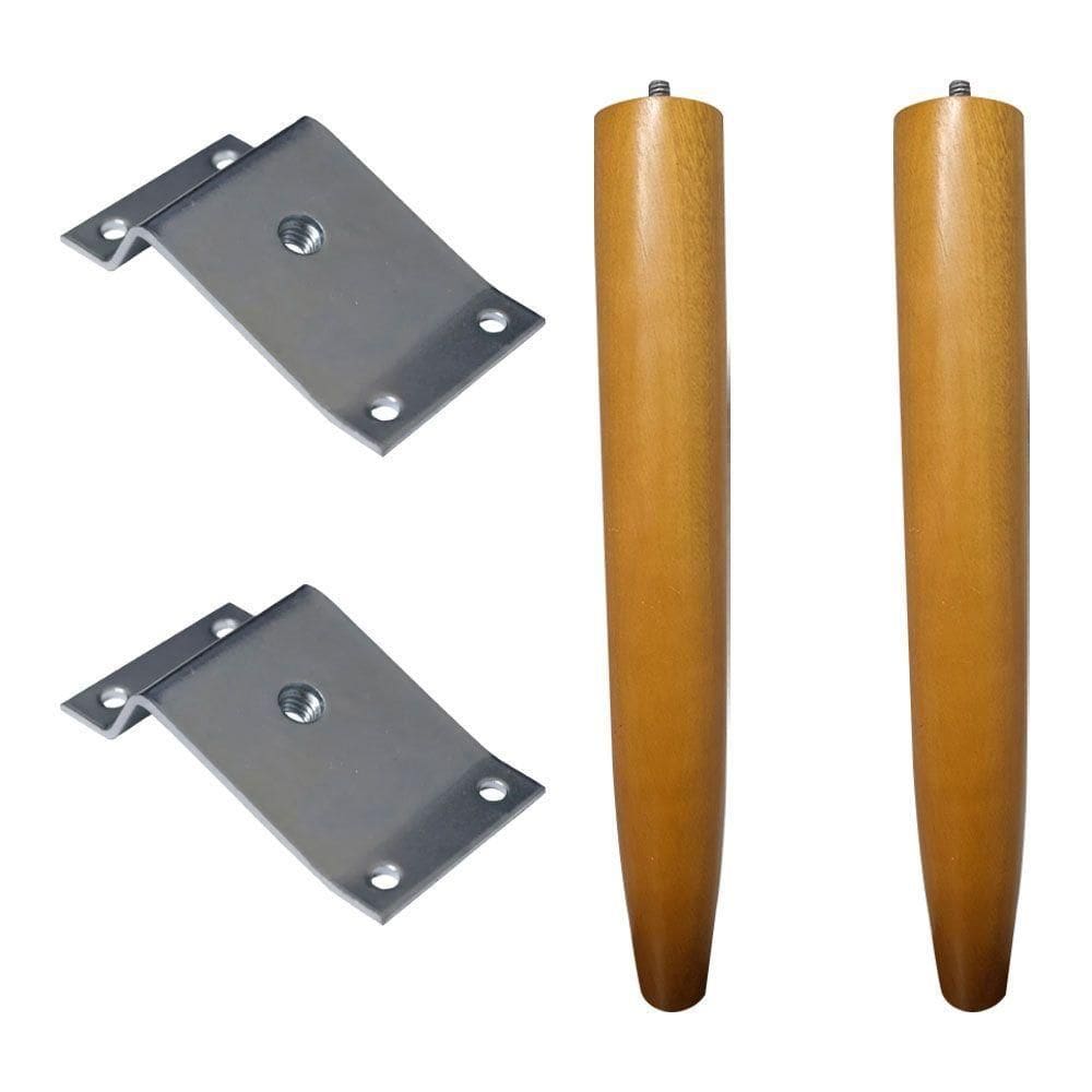 2 Pés Palito Madeira 30Cm E 2 Chapinhas Aço Inclinada 15º Mel/Zincado G75 / G59 - Gran Belo