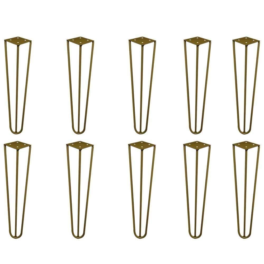 Kit 10 Pés De Metal 30 Cm Mesa De Canto Rack E Puffs Dourado