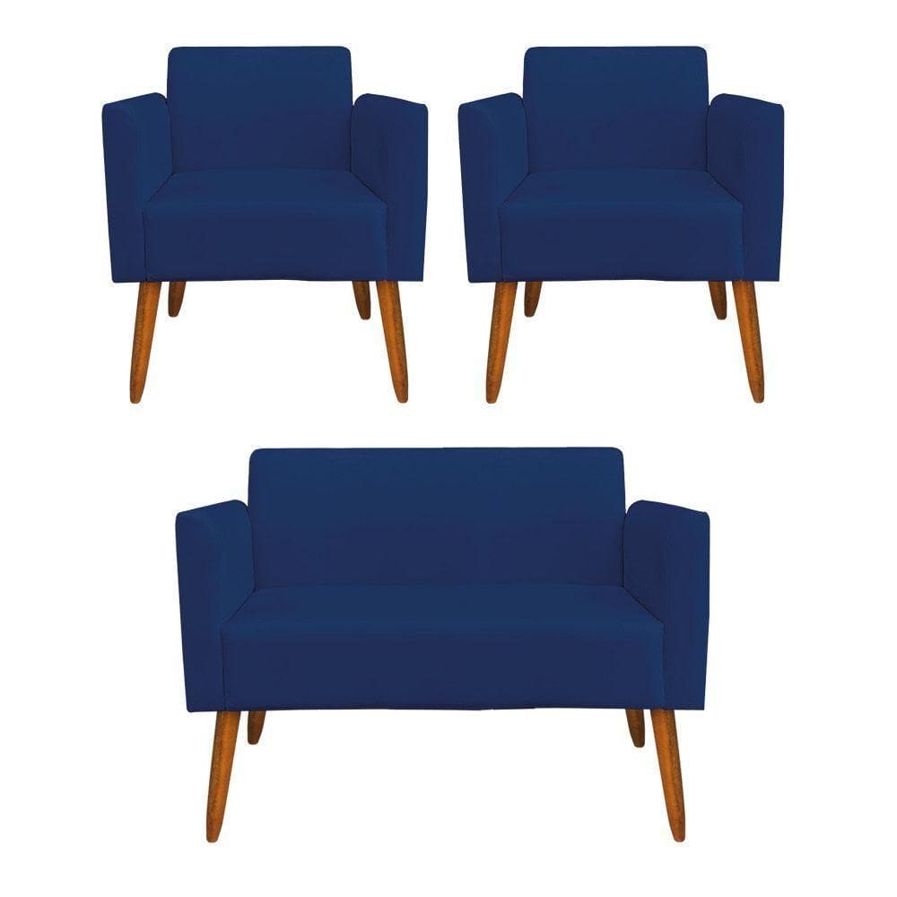 Kit 01 Namoradeira 02 Poltronas Marisa Azul Marinho