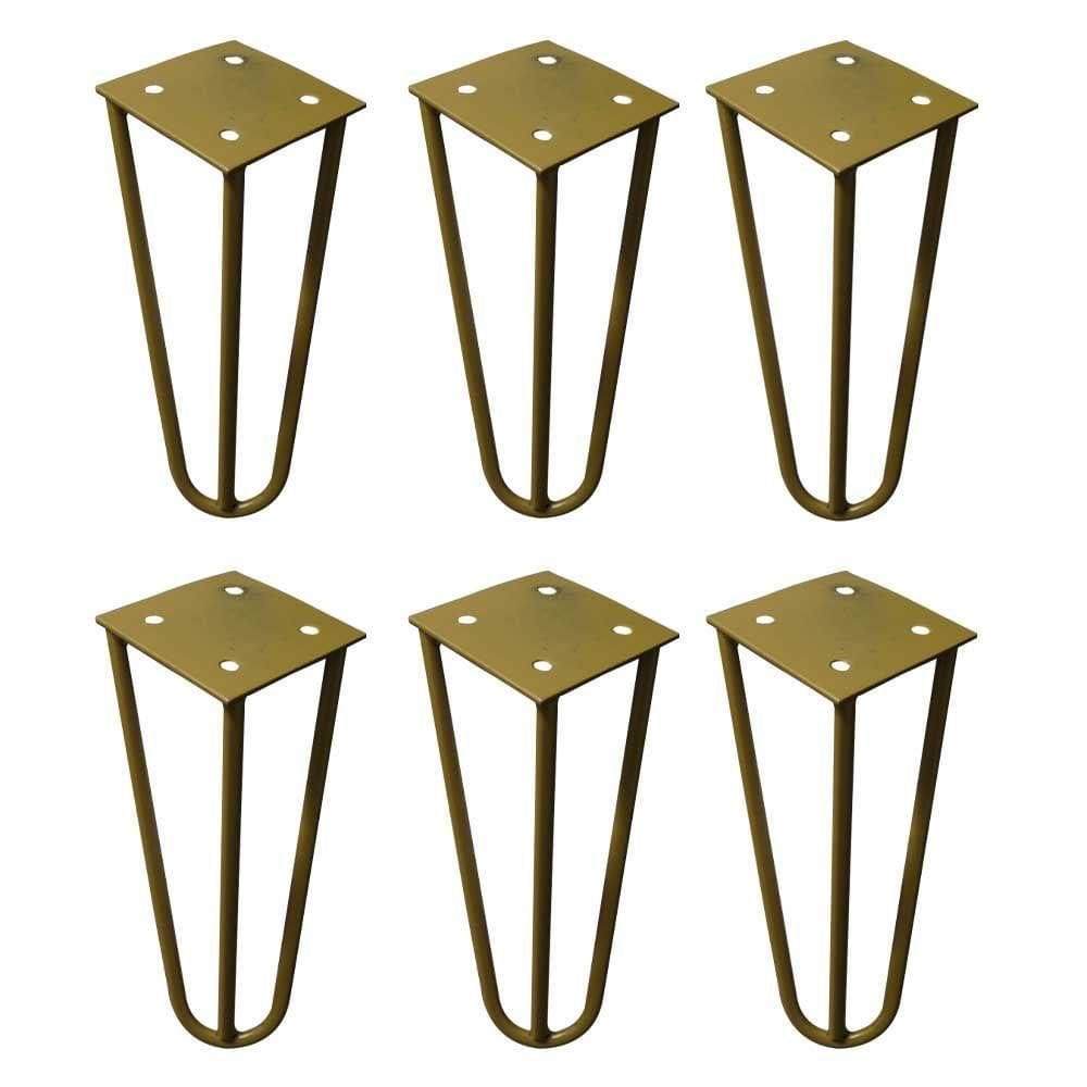 Kit 6 Pés De Metal 15 Cm Mesas De Centro Puffs Dourado