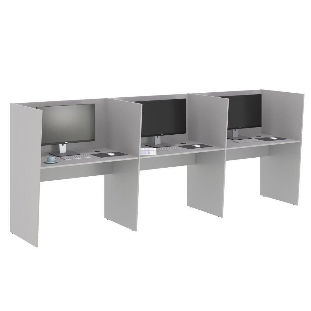 Mesa De Trabalho 3 Lugares Inglaterra Cinza