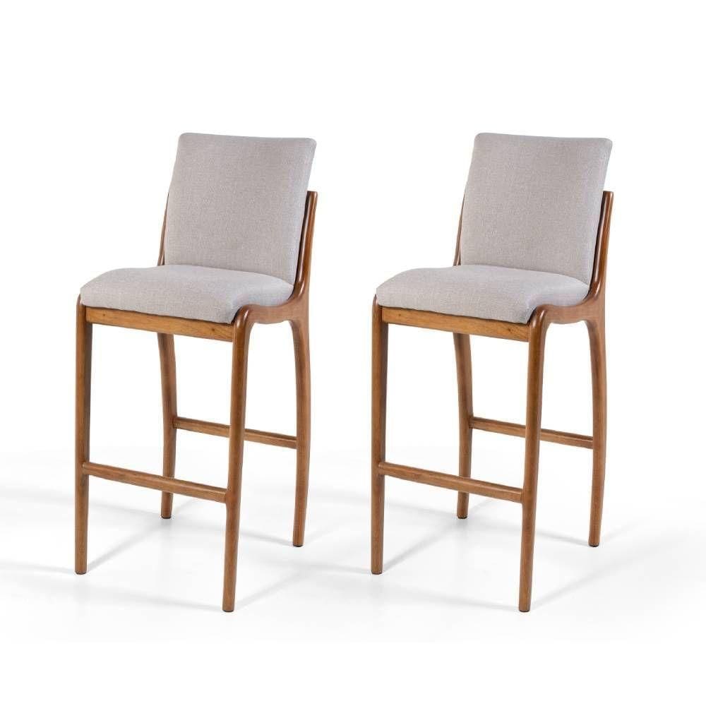 Conj 2 Banquetas Com Encosto Estofadas Cinza Claroeb