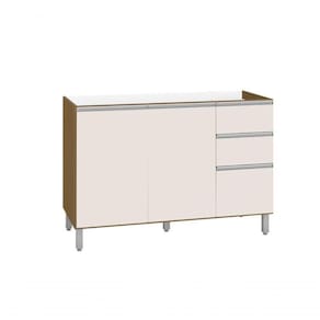 Balcão Gabinete De Pia Cuba 1,20 3 Portas 2 Gavetas Carvalho/Off White - Poliman