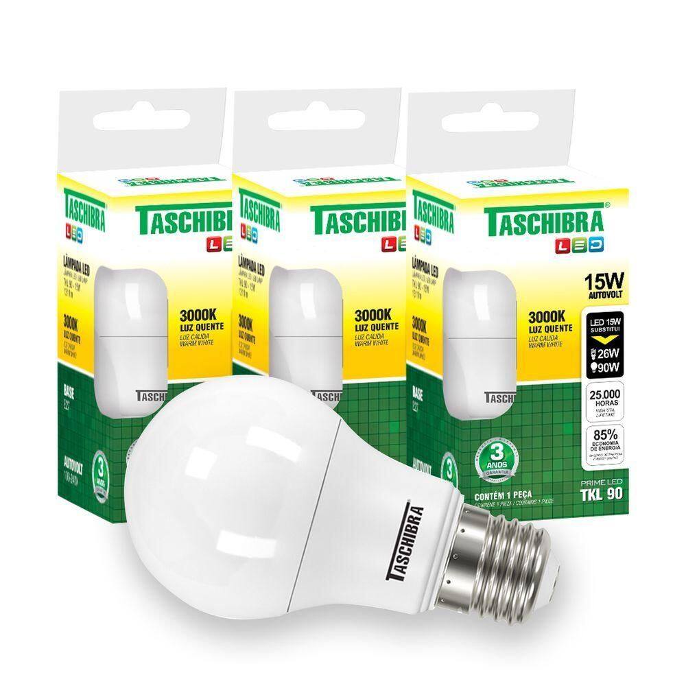 Kit 4 Lâmpadas Led Bulbo Tkl 15w Taschibra E27 Bivolt 3000k Luz Quente