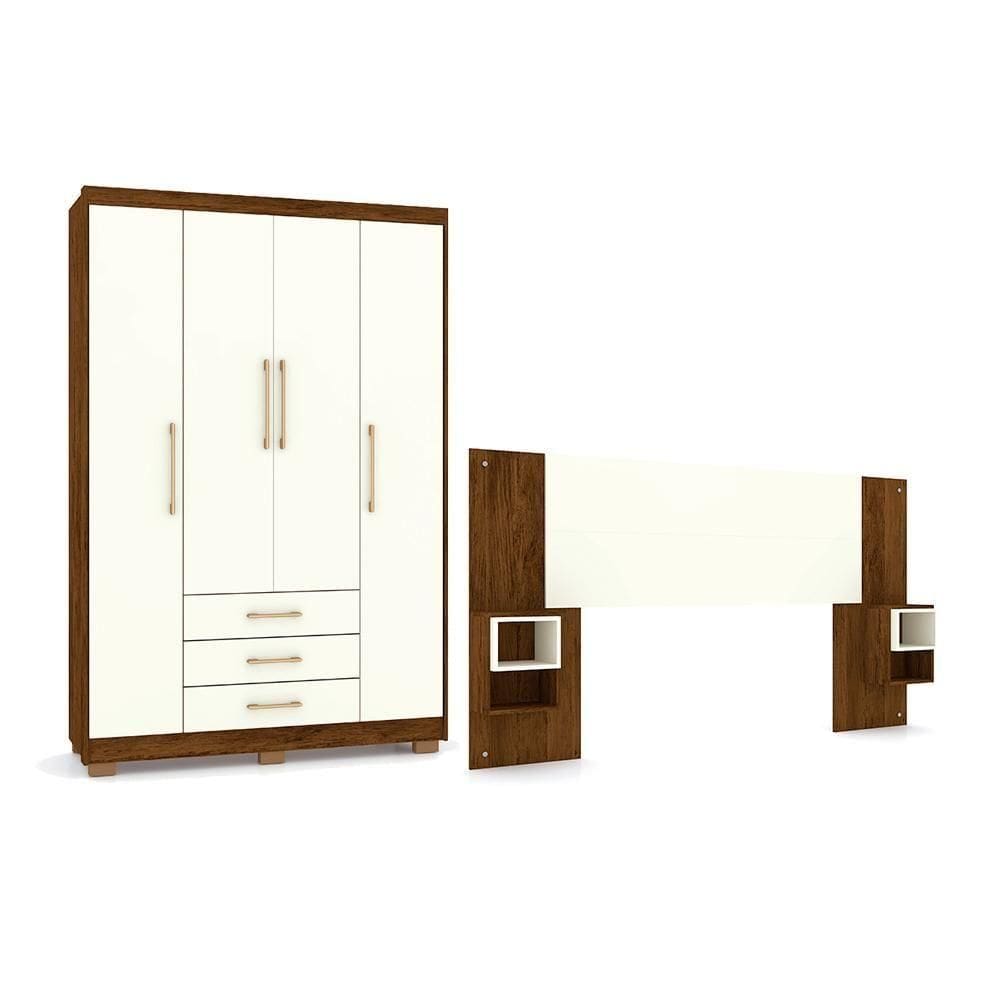 Conjunto Guarda Roupa E Cabeceira Max Imbuia Champanhe
