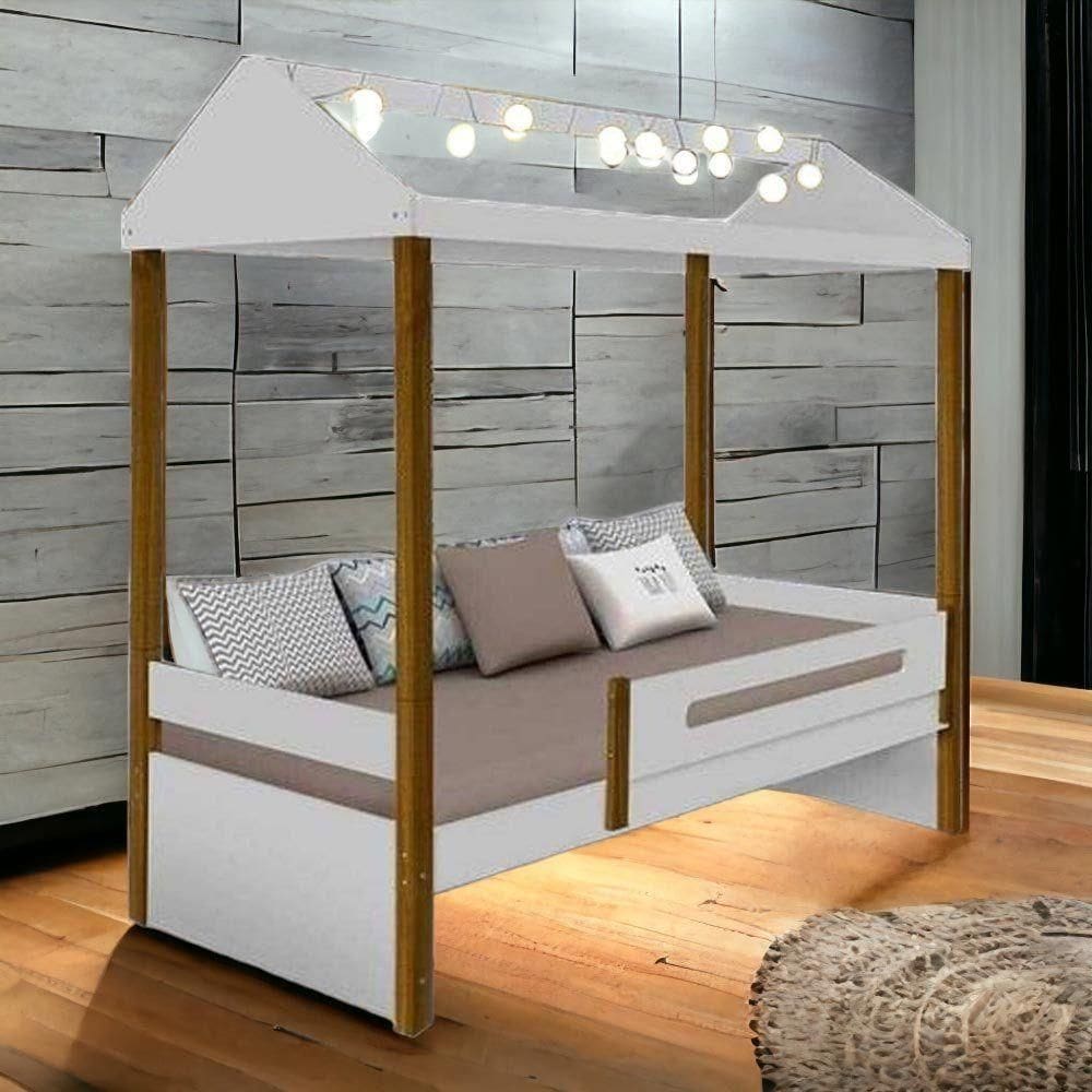 Cama Casa Solt. Lara Branco/mel C/ Led