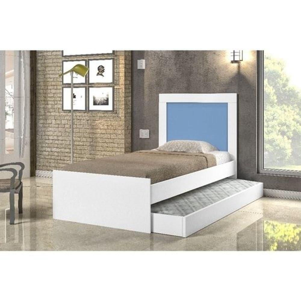 Cama Luara Solteiro 0,88cm Branco C/ Azul E Branco C/rosa Auxiliar Branco - Cambel