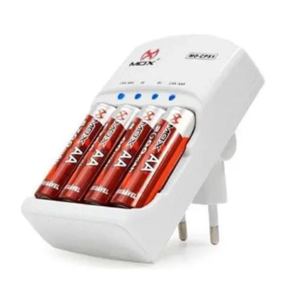 Carregador De Pilhas E Pilhas Mox 4 Pilhas Palito Energizada