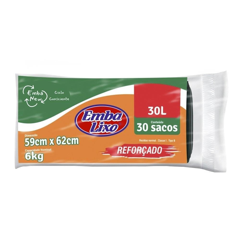 Saco Para Lixo Embalixo Embanew | Rolo Reforçado Preto 30 Litros - Embalagem com 30 Unidades