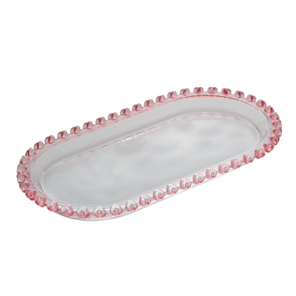 Travessa Oval de Cristal Coração Borda Rosa 25cm x 13cm x 2,5cm - Lyor