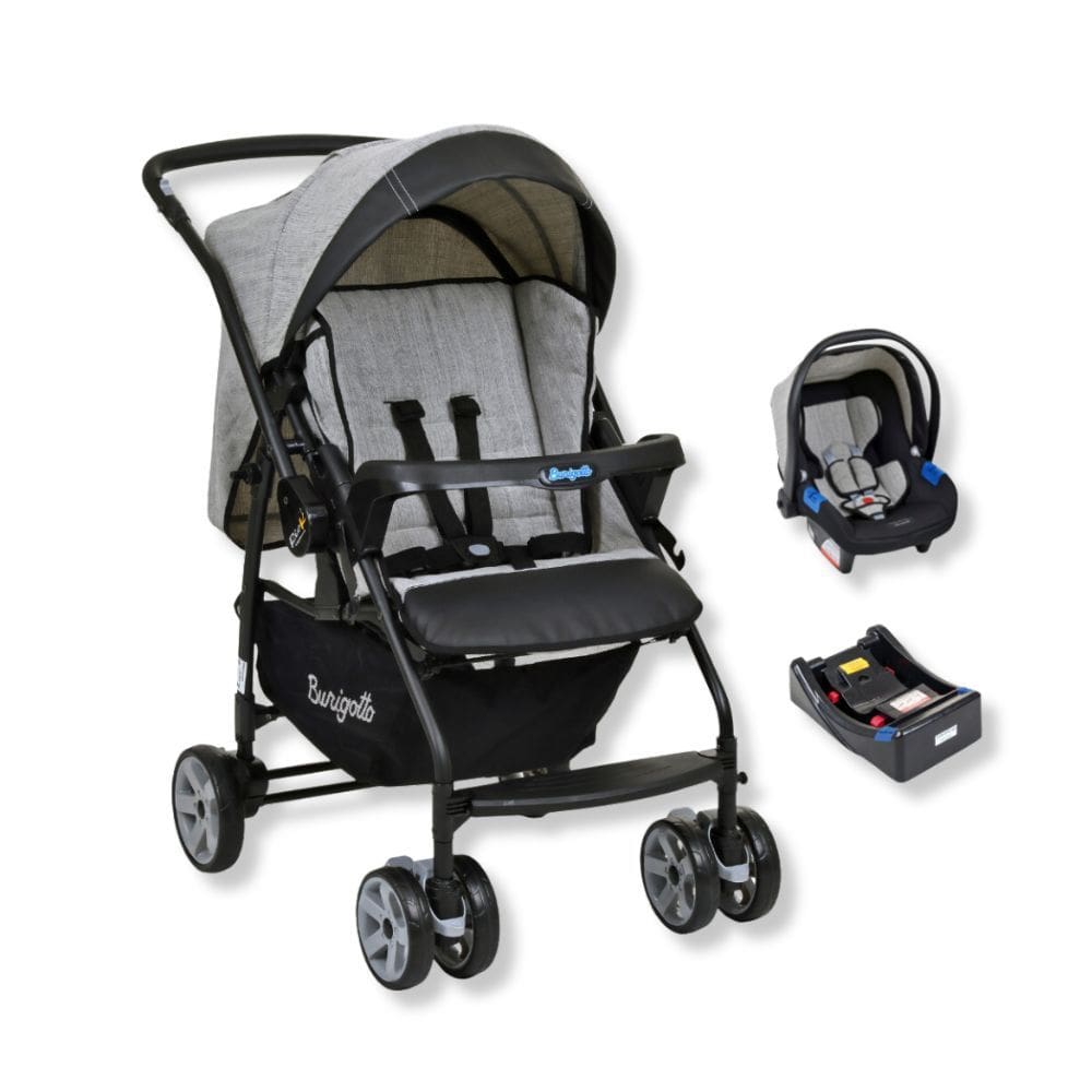 Carrinho Rio K + Cadeira Touring X Mesclado Cinza + Base - Burigotto