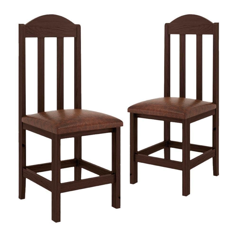 Conjunto 2 Cadeiras Madeira Maciça Estofadas Corino Marrom Safira