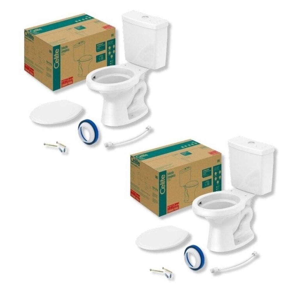 Kit 2 Vaso Sanitário com Caixa Acoplada 6l Uni Celite Branco