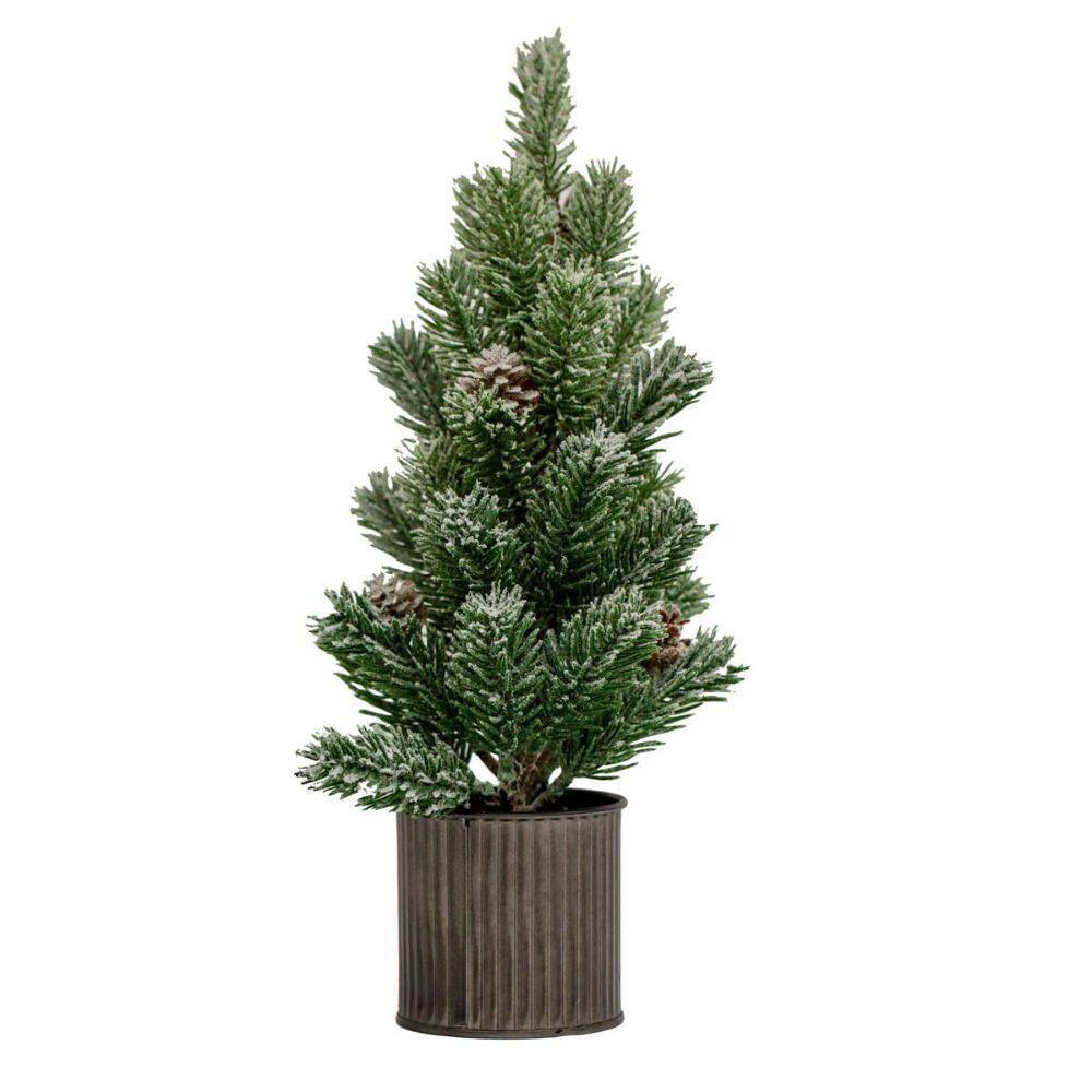 Vaso De Metal Com Pinheiro De Natal Nevado 37cm