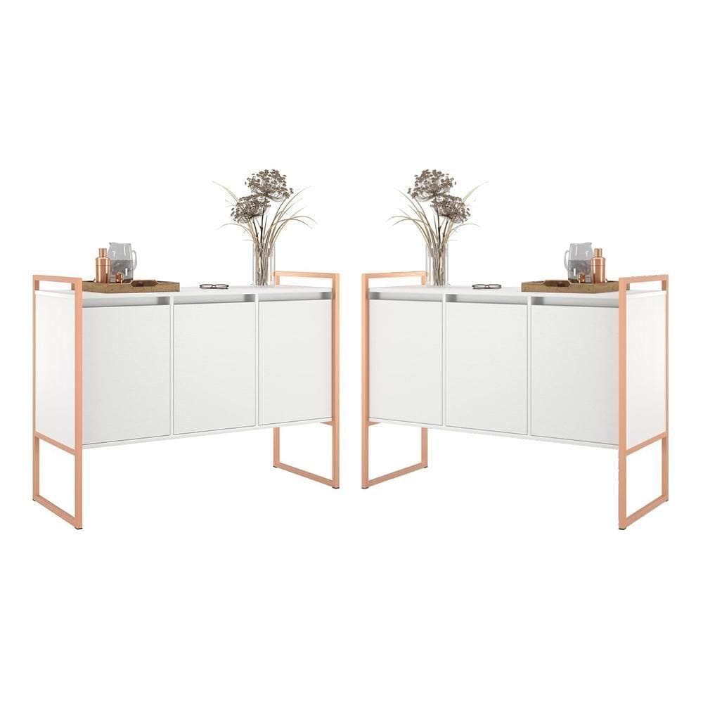 Buffet 3 Portas Rouxe Branco Cobre Conjunto 2 Unidades