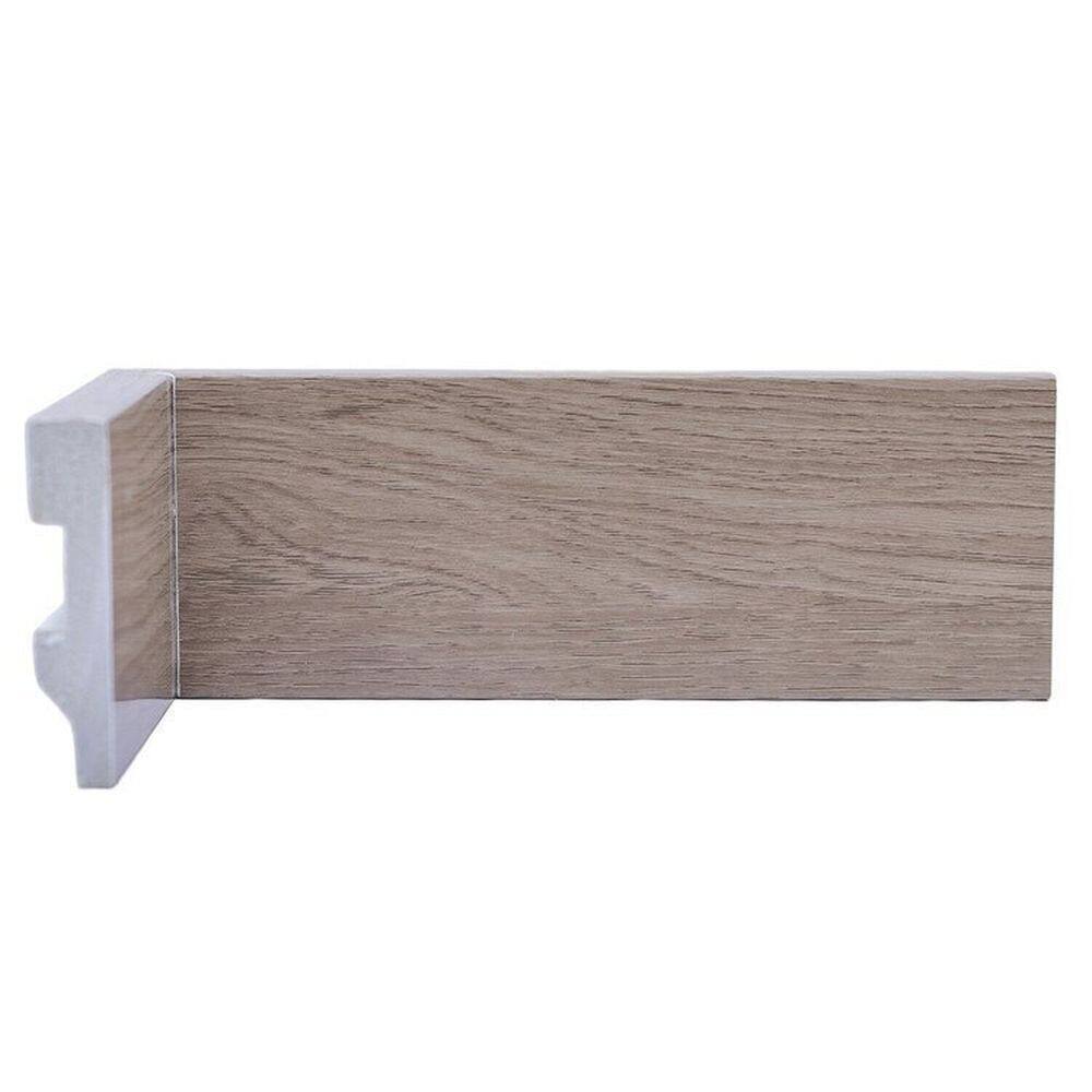 Kit com 3 Barras Rodapé de Poliestireno 7cm X 15mm Liso Wood 7,2m Madeira de Noz