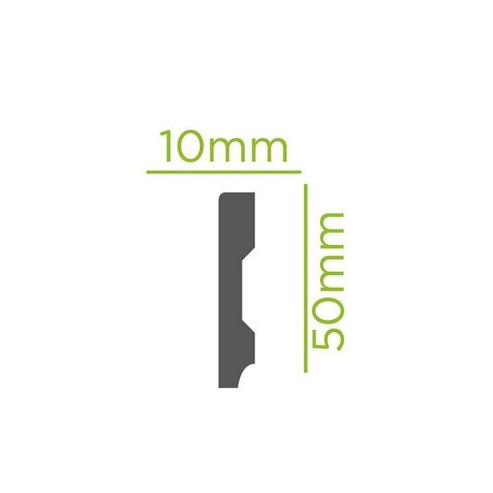 Kit com 5 Barras Rodapé de Poliestireno Slim 5cm X 10mm Liso 12m Branco
