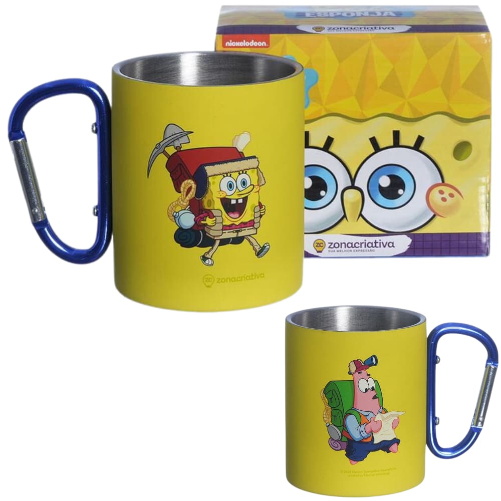 Caneca Bob Esponja Aço Inox Com Mosquetão Oficial Nickelodeon