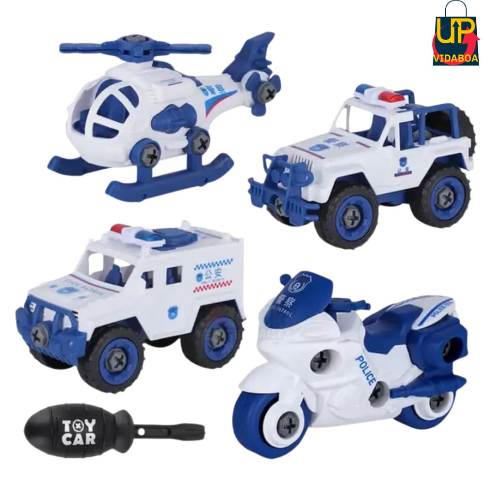 Kit Completo Policia 7 peças 4 Veiculos e 3 Acessorios