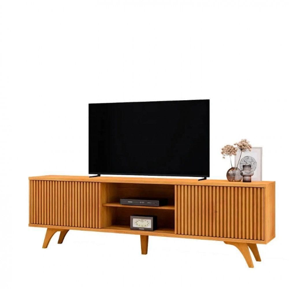Rack Para Tv 75 Ripado 2 Portas Valencia Com Pés Madeira Naturalle