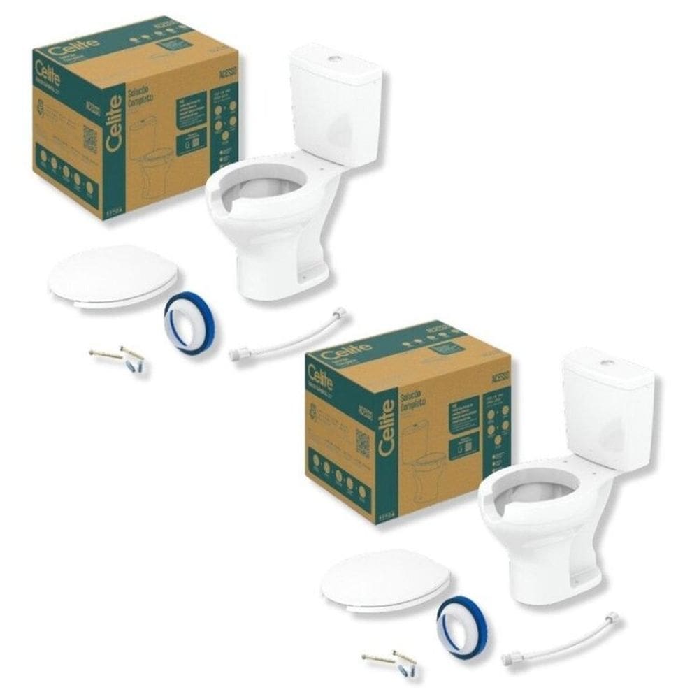 Kit 2 Vaso Sanitário com Caixa Acoplada e Assento com Abertura Acesso Celite Branco