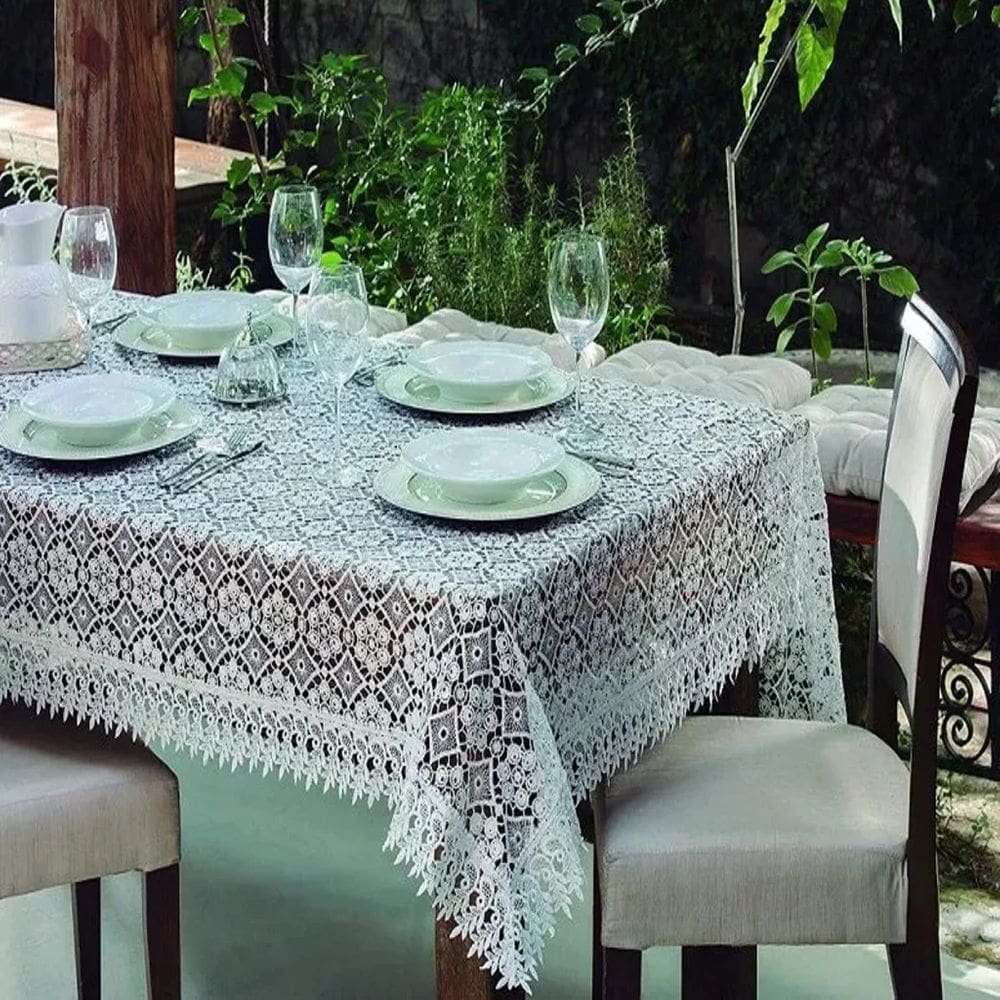 Toalha de Mesa Quadrada 4 Lug Jolitex Lisboa Rendada Branca