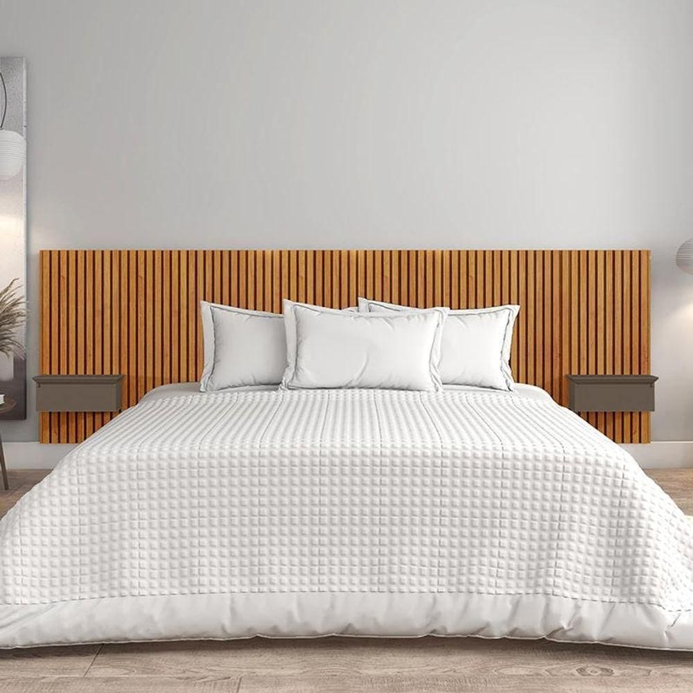 Cabeceira King Paris Ripado Quarto 2 Mesas Com Gaveta Naturale/platinum Naturale/platinum