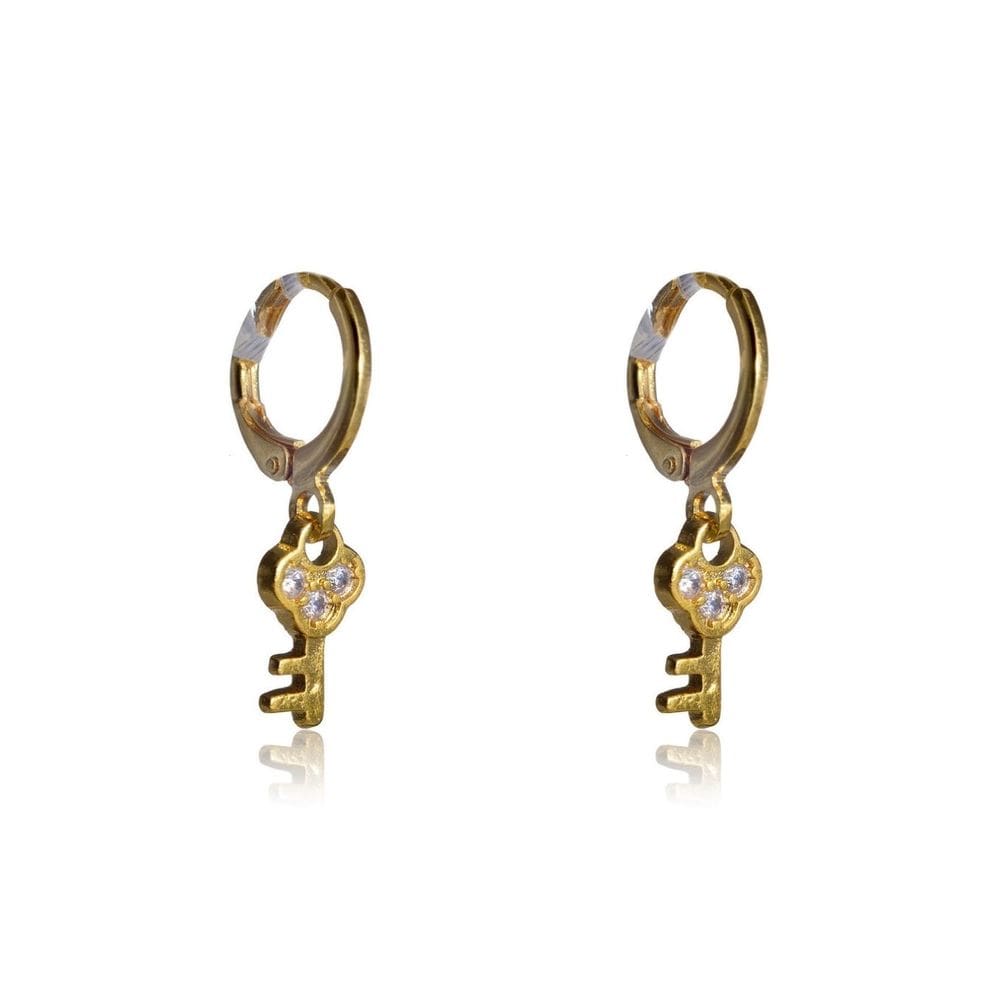 Brinco Argolinha Com Chave Banhado Em Ouro 18k