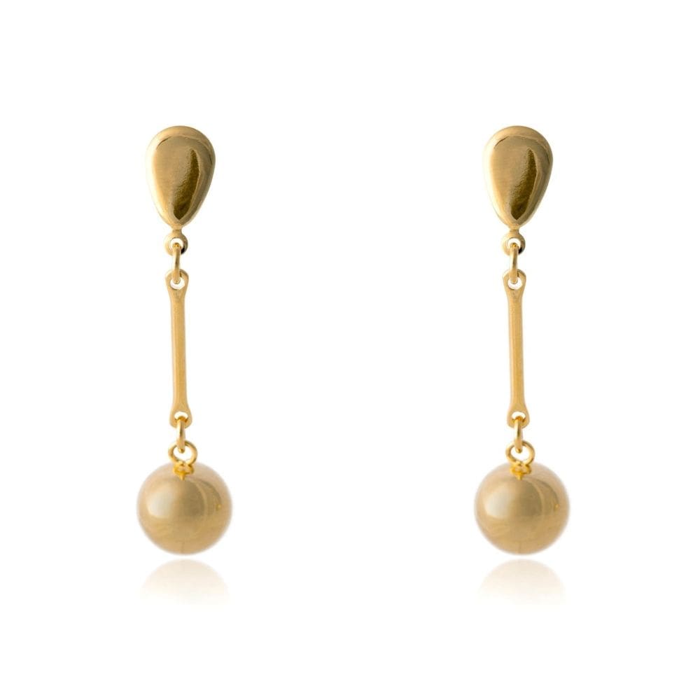 Brinco Médio Com Fio E Bola Dourada Banhado Em Ouro 18k