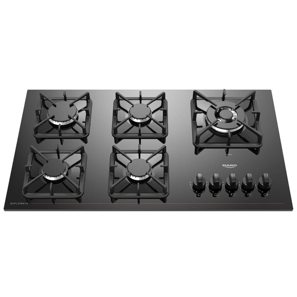 Cooktop a Gás 5 Bocas Preto com Mesa de Vidro e Tripla Chama Dako Diplomata Bivolt