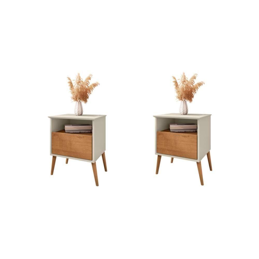 Conjunto De Mesa De Cabeceira Moreira Off White Naturalle