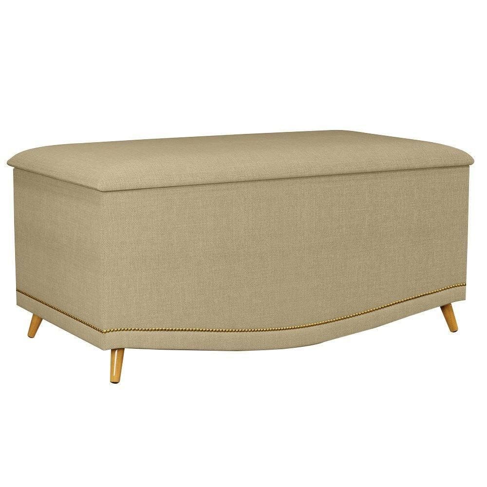 Calçadeira Baú Solteiro 90Cm Linho Areia