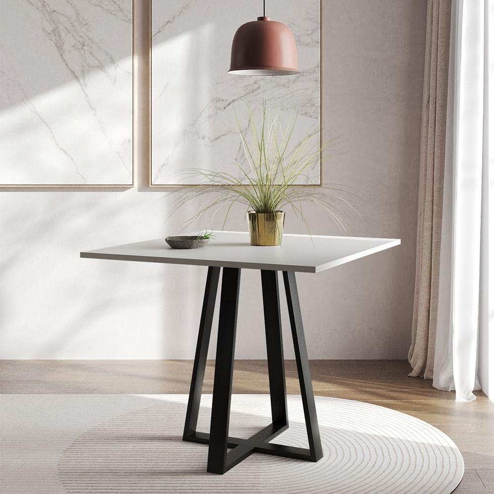 Mesa De Jantar Mônaco 90cm Branca Base Preta - Cor: Branco