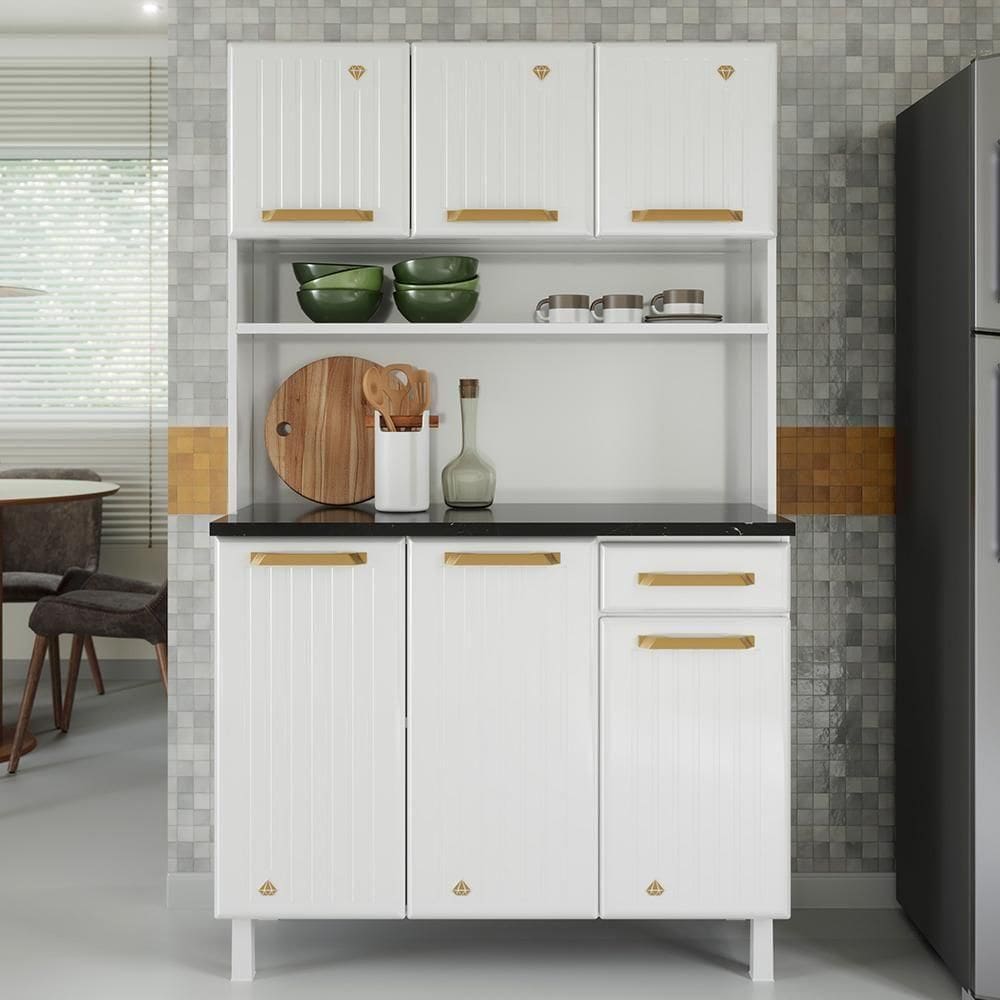Armário De Cozinha De Aço Kit Triplo Telasul Diamante Smart Branco