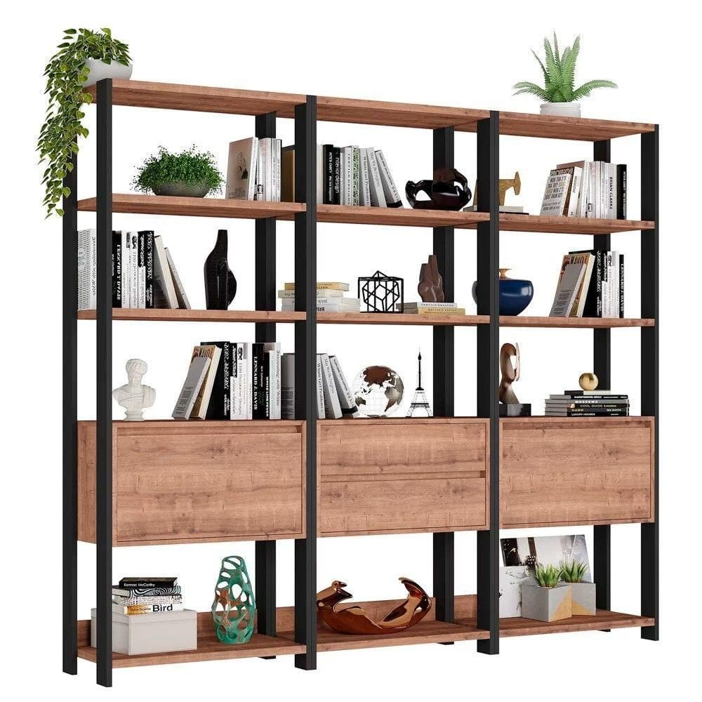 Estante Livreiro 2 Portas 2 Gavetas F04 Preto/solanum