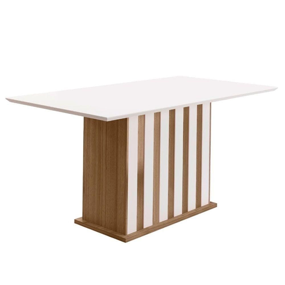 Mesa Para Sala De Jantar 160Cm Retangular Tampo Chanfrado Amalia Poliman Carvalho Com Off White