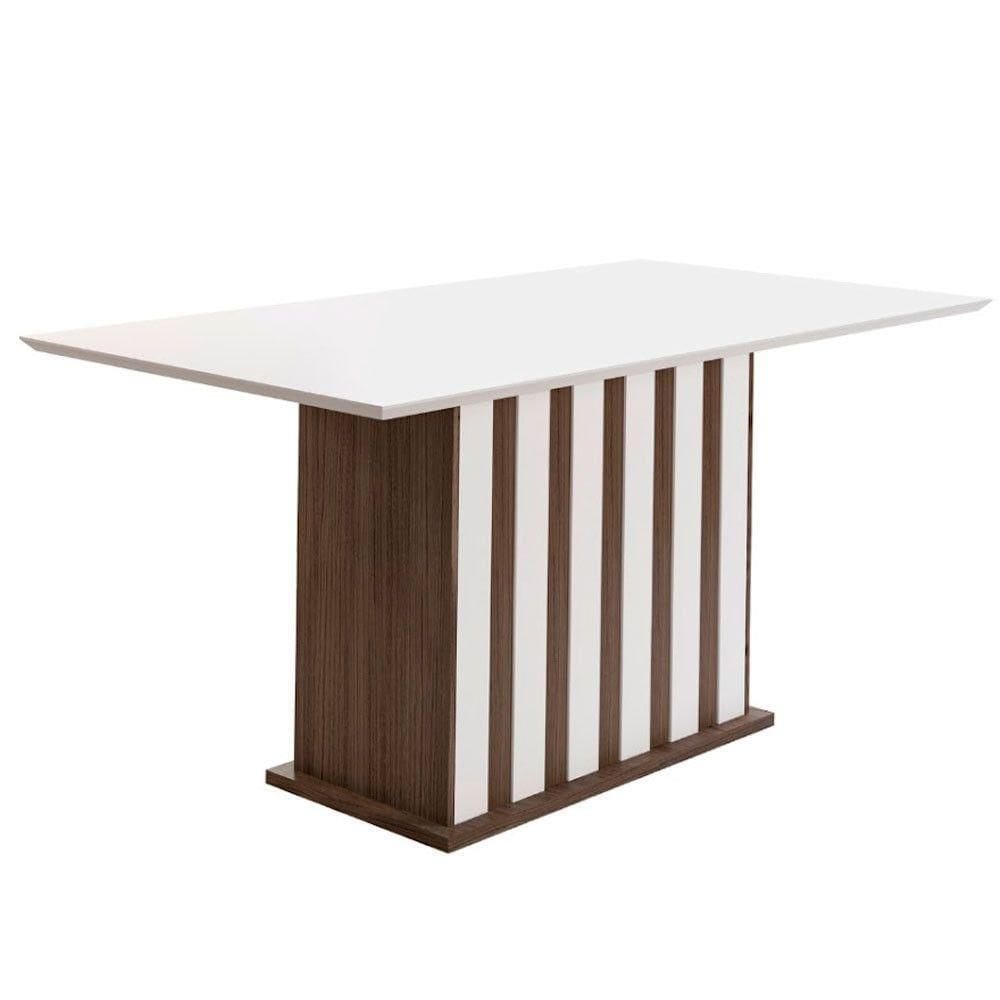 Mesa Para Sala De Jantar 160Cm Retangular Tampo Chanfrado Amalia Poliman Amêndoa Com Off White