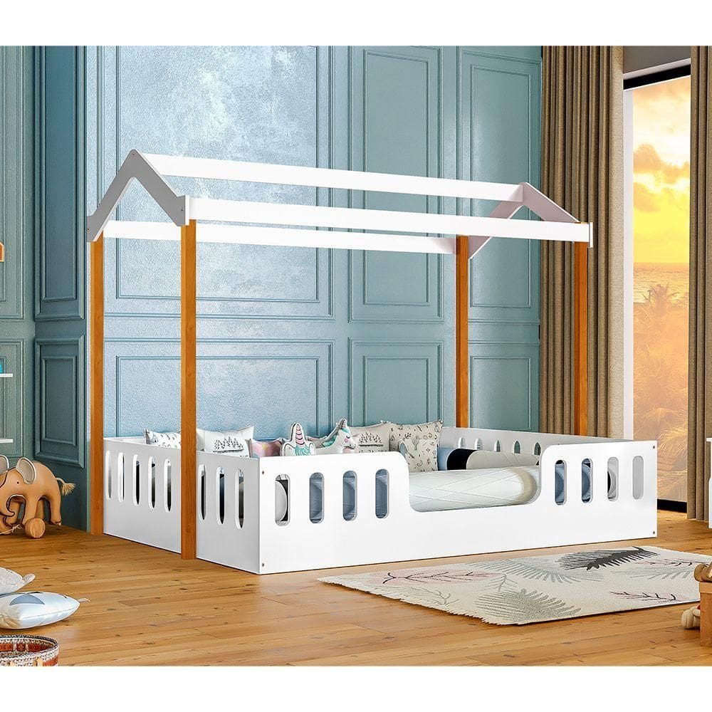 Cama Casal Infantil Casinha Montessoriana ágatha Branco/mel Branco