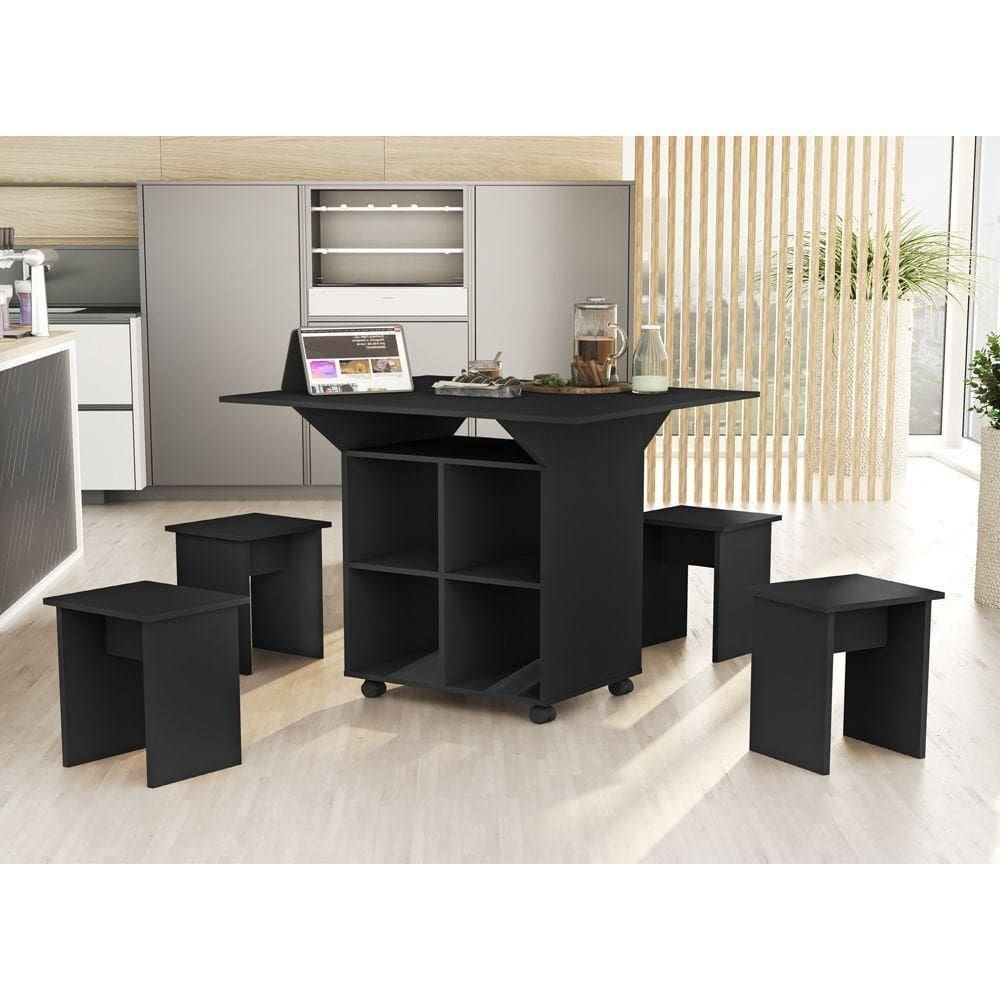 Mesa Bancada Com Banquinhos Preto