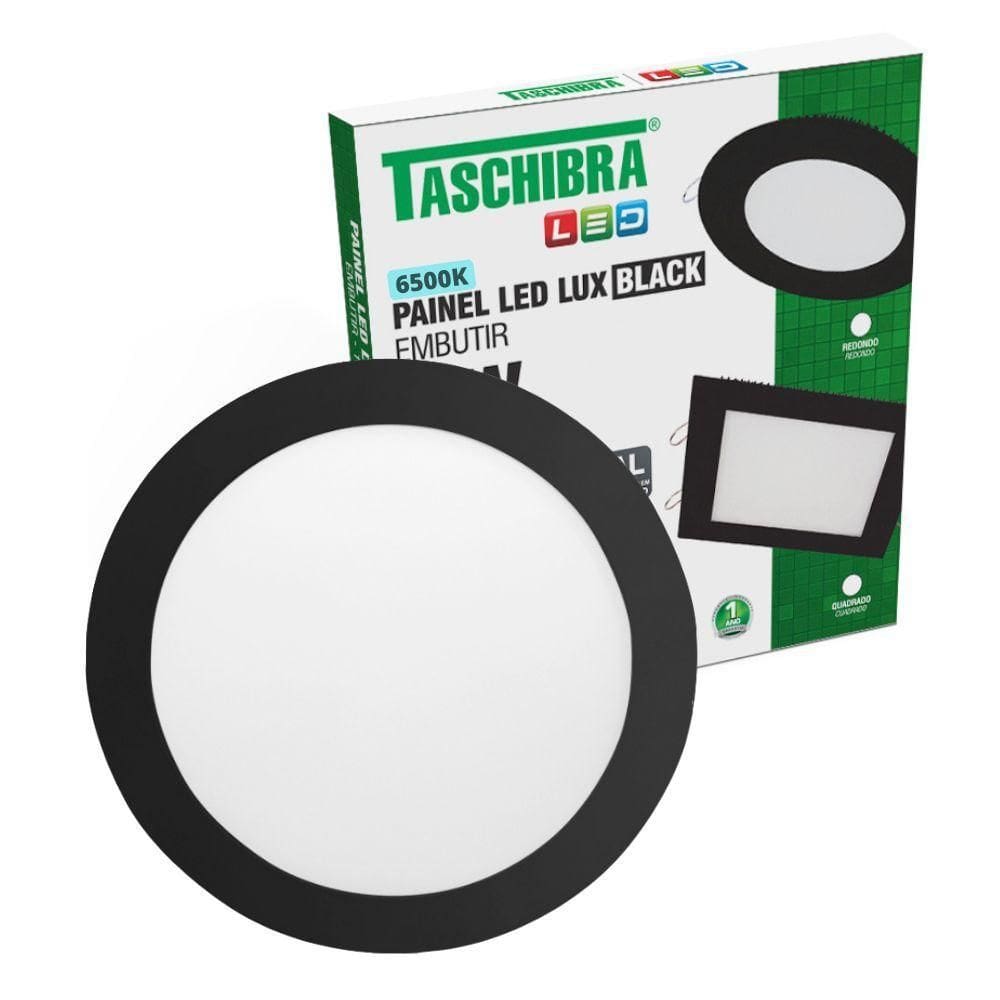 Painel De Led Redondo Embutir 24w Preto Bivolt Taschibra 6500k Luz Fria