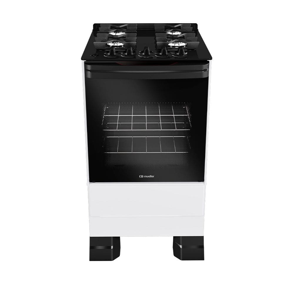 Fogão 4 Bocas a Gás Mueller MFV4BF Mesa de Vidro Acendimento Automático Branco Bivolt