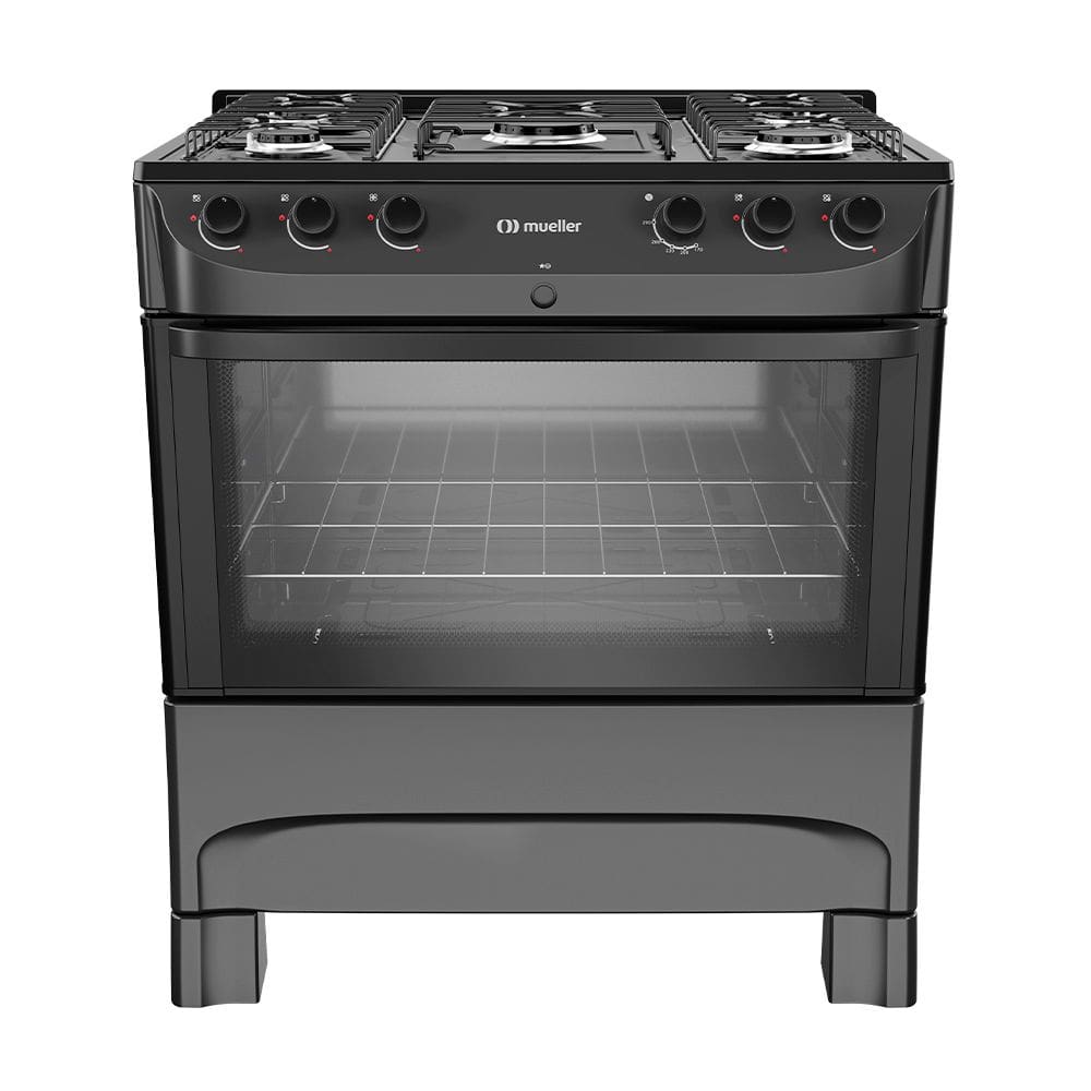 Fogão 5 Bocas a Gás Mueller MFI5BC Mesa de Aço Esmaltado e Acendimento Automático Preto Bivolt