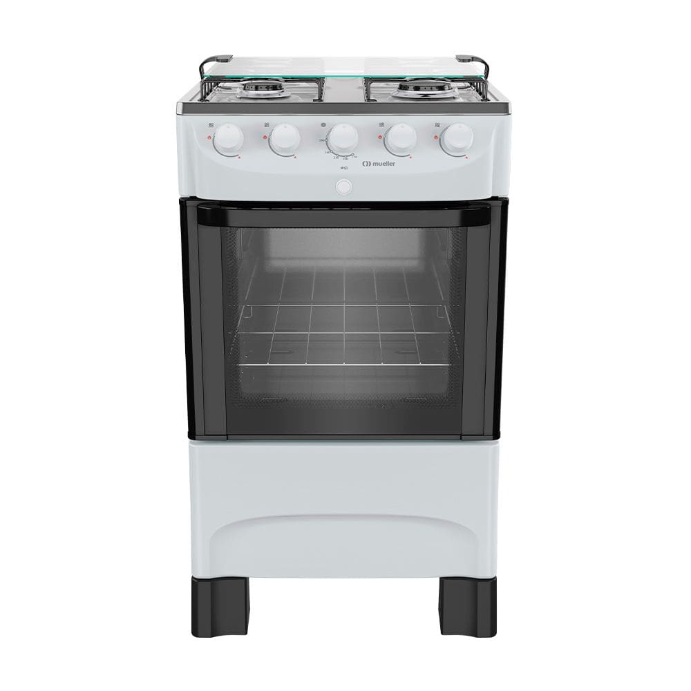 Fogão 4 Bocas a Gás Mueller MFI4BB Mesa Inox e Acendimento Automático Branco Bivolt
